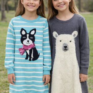 2 Gymboree Girls Sweater Dresses 8 Animal Knit Dog Bear Winter Sequins Twins